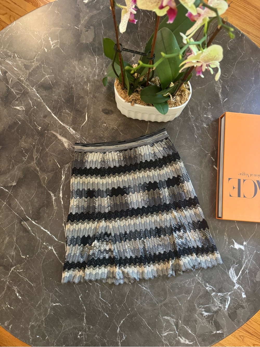 Missoni Striped Knit Mini Skirt in Black and Gray